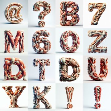 3D lettering what blend Bones and Muscles. AI generated illustration