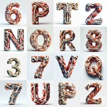 3D lettering what blend Bones and Muscles. AI generated illustration