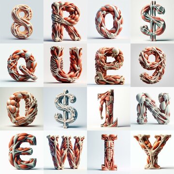 3D lettering what blend Bones and Muscles. AI generated illustration