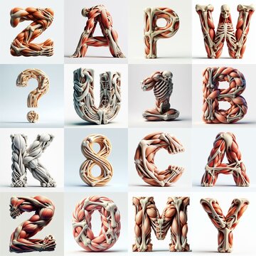 3D lettering what blend Bones and Muscles. AI generated illustration