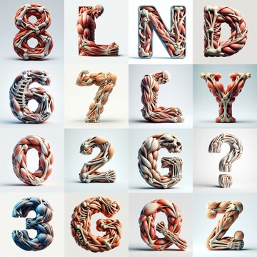 3D lettering what blend Bones and Muscles. AI generated illustration