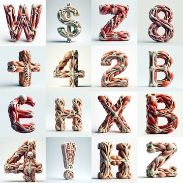 3D lettering what blend Bones and Muscles. AI generated illustration