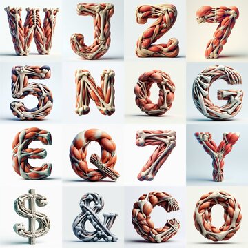 3D lettering what blend Bones and Muscles. AI generated illustration