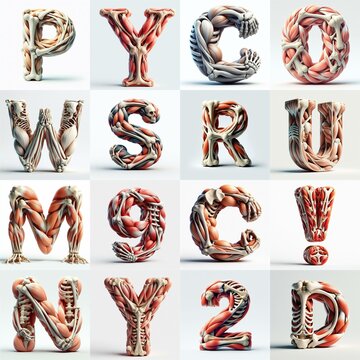 3D lettering what blend Bones and Muscles. AI generated illustration