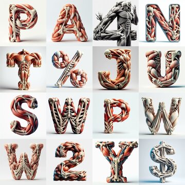 3D lettering what blend Bones and Muscles. AI generated illustration