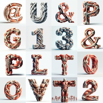 3D lettering what blend Bones and Muscles. AI generated illustration