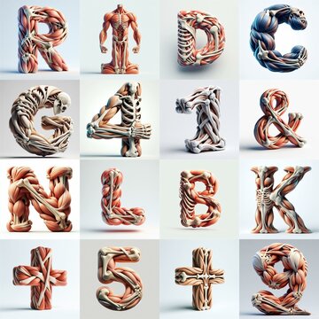 3D lettering what blend Bones and Muscles. AI generated illustration
