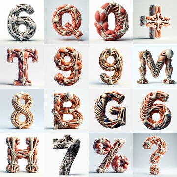 3D lettering what blend Bones and Muscles. AI generated illustration