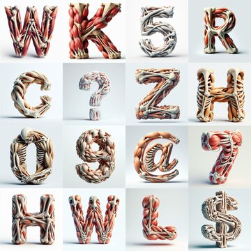 3D lettering what blend Bones and Muscles. AI generated illustration