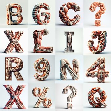 3D lettering what blend Bones and Muscles. AI generated illustration