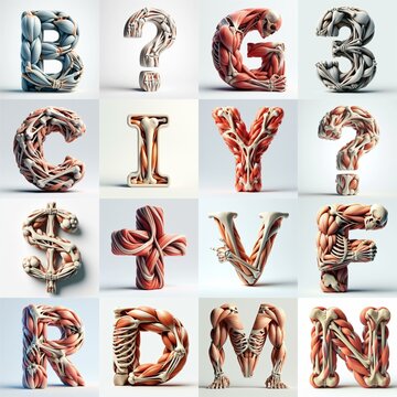 3D lettering what blend Bones and Muscles. AI generated illustration