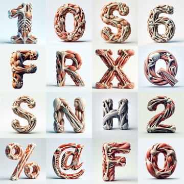 3D lettering what blend Bones and Muscles. AI generated illustration