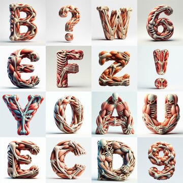 3D lettering what blend Bones and Muscles. AI generated illustration