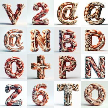 3D lettering what blend Bones and Muscles. AI generated illustration