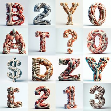 3D lettering what blend Bones and Muscles. AI generated illustration
