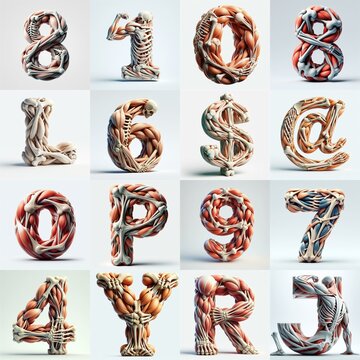 3D lettering what blend Bones and Muscles. AI generated illustration