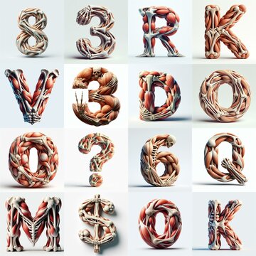 3D lettering what blend Bones and Muscles. AI generated illustration