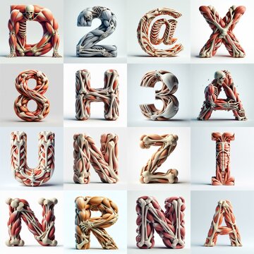 3D lettering what blend Bones and Muscles. AI generated illustration