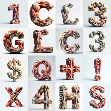 3D lettering what blend Bones and Muscles. AI generated illustration