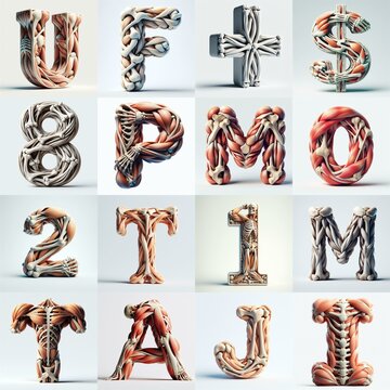 3D lettering what blend Bones and Muscles. AI generated illustration