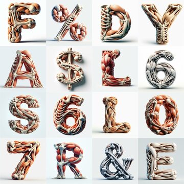 3D lettering what blend Bones and Muscles. AI generated illustration