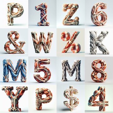 3D lettering what blend Bones and Muscles. AI generated illustration
