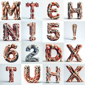 3D lettering what blend Bones and Muscles. AI generated illustration