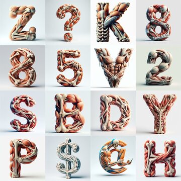 3D lettering what blend Bones and Muscles. AI generated illustration