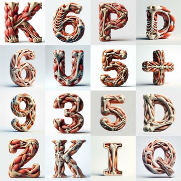 3D lettering what blend Bones and Muscles. AI generated illustration