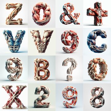 3D lettering what blend Bones and Muscles. AI generated illustration