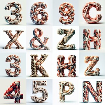 3D lettering what blend Bones and Muscles. AI generated illustration