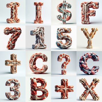 3D lettering what blend Bones and Muscles. AI generated illustration