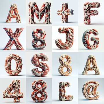 3D lettering what blend Bones and Muscles. AI generated illustration