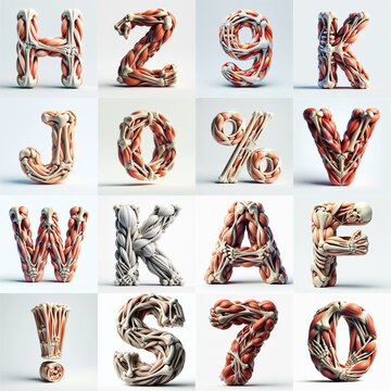 3D lettering what blend Bones and Muscles. AI generated illustration