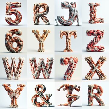 3D lettering what blend Bones and Muscles. AI generated illustration