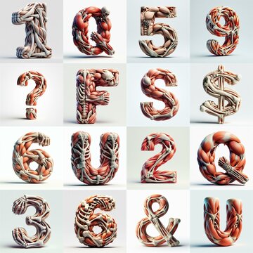 3D lettering what blend Bones and Muscles. AI generated illustration