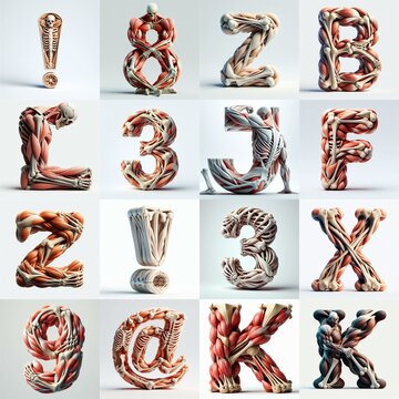 3D lettering what blend Bones and Muscles. AI generated illustration