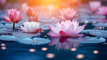 White And Pink Lotus Flower On Water