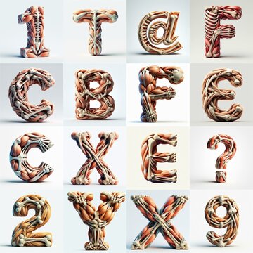 3D lettering what blend Bones and Muscles. AI generated illustration