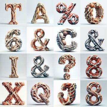 3D lettering what blend Bones and Muscles. AI generated illustration