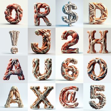 3D lettering what blend Bones and Muscles. AI generated illustration