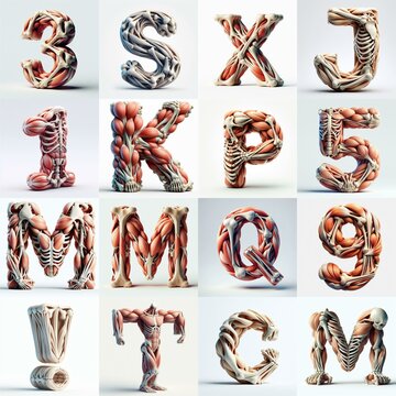 3D lettering what blend Bones and Muscles. AI generated illustration