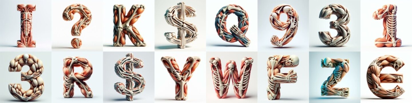 3D lettering what blend Bones and Muscles. AI generated illustration