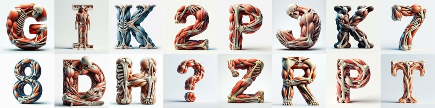 3D lettering what blend Bones and Muscles. AI generated illustration