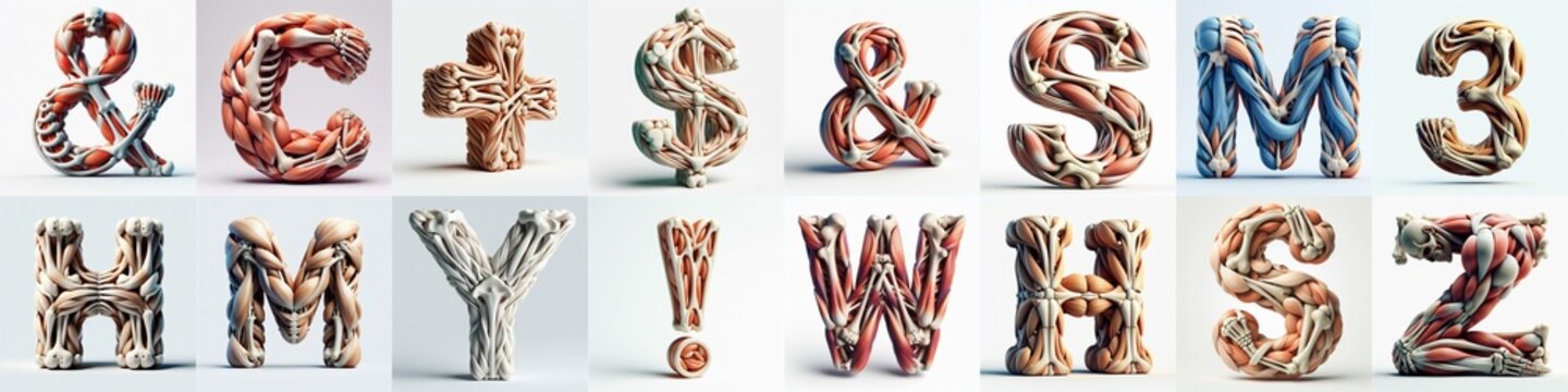 3D lettering what blend Bones and Muscles. AI generated illustration