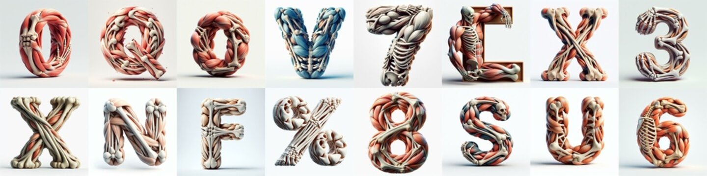 3D lettering what blend Bones and Muscles. AI generated illustration