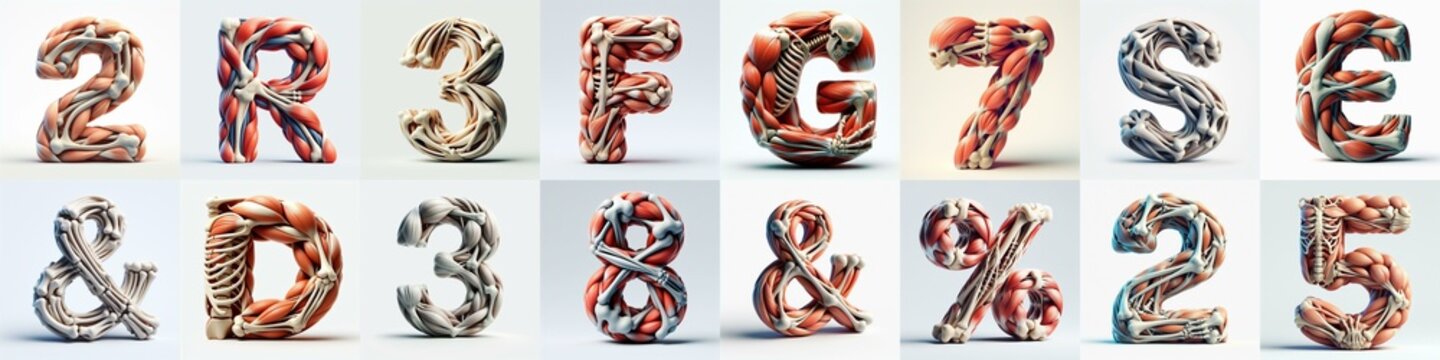 3D lettering what blend Bones and Muscles. AI generated illustration
