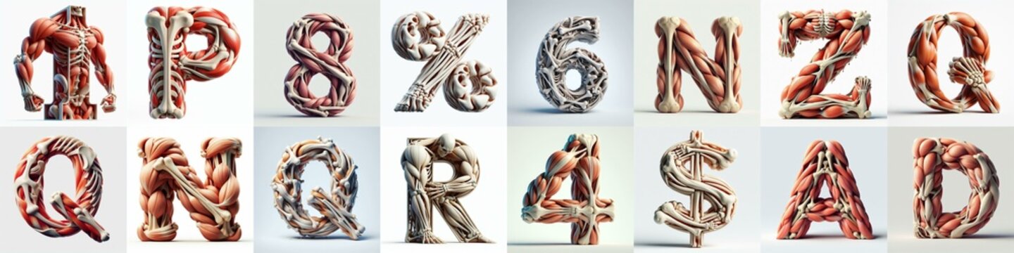 3D lettering what blend Bones and Muscles. AI generated illustration