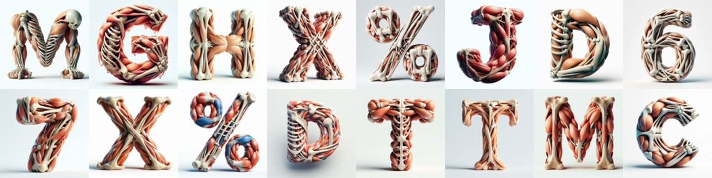 3D lettering what blend Bones and Muscles. AI generated illustration