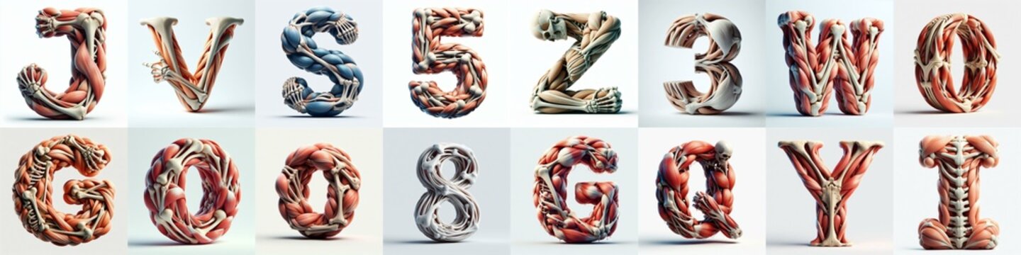 3D lettering what blend Bones and Muscles. AI generated illustration